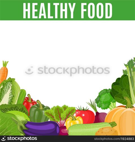 Set of healthy vegetarian food. Vegetables and herbs. Dieting and nutrition. Vector illustration in flat style. Set of healthy vegetarian food.