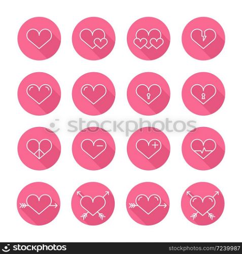 Set of heart icons,symbol,sign in flat style. Hearts collection. Elements for design. Vector illustration.