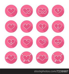 Set of heart icons,symbol,sign in flat style. Hearts collection. Elements for design. Vector illustration.