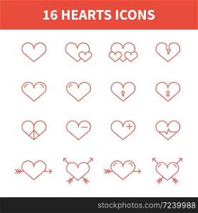 Set of heart icons,symbol,sign in flat style. Hearts collection. Elements for design. Vector.