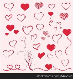 Set of Heart valentine Shapes icon illustration, Red Heart element for design
