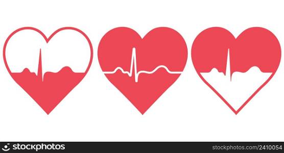 Set of hearts with blood pulse, vector icons symbol of health, sign of a healthy lifestyle heart in good shape