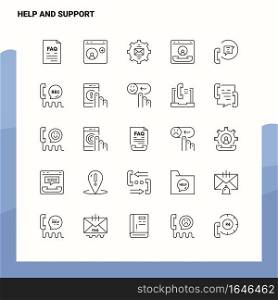 Set of Help And Support Line Icon set 25 Icons. Vector Minimalism Style Design Black Icons Set. Linear pictogram pack.