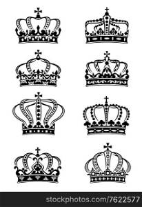 Set of heraldic royal crowns in ornate filigree calligraphic designs