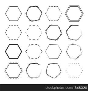 Set of hexagon border background. geometric frames decoration elements design.