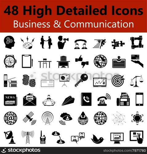 Set of High Detailed Business and Communication Smooth Icons in Black Colors. Suitable For All Kind of Design (Web Page, Interface, Advertising, Polygraph and Other). Vector Illustration.