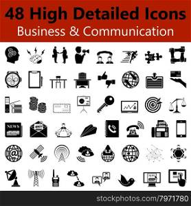 Set of High Detailed Business and Communication Smooth Icons in Black Colors. Suitable For All Kind of Design (Web Page, Interface, Advertising, Polygraph and Other). Vector Illustration.