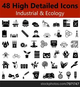 Set of High Detailed Industrial and Ecology Smooth Icons in Black Colors. Suitable For All Kind of Design (Web Page, Interface, Advertising, Polygraph and Other). Vector Illustration.