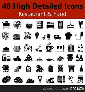 Set of High Detailed Restaurant and Food Smooth Icons in Black Colors. Suitable For All Kind of Design (Web Page, Interface, Advertising, Polygraph and Other). Vector Illustration.