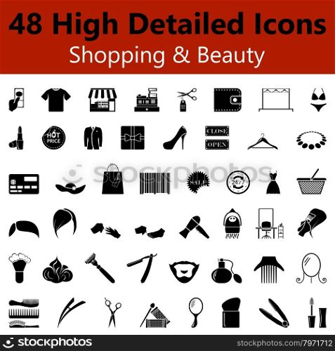 Set of High Detailed Shopping and Beauty Smooth Icons in Black Colors. Suitable For All Kind of Design (Web Page, Interface, Advertising, Polygraph and Other). Vector Illustration.