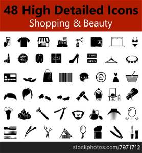 Set of High Detailed Shopping and Beauty Smooth Icons in Black Colors. Suitable For All Kind of Design (Web Page, Interface, Advertising, Polygraph and Other). Vector Illustration.