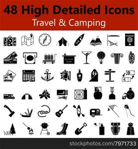 Set of High Detailed Travel and Camping Smooth Icons in Black Colors. Suitable For All Kind of Design (Web Page, Interface, Advertising, Polygraph and Other). Vector Illustration.