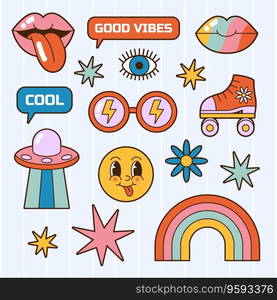 Set of hippie retro symbols or badges vector image