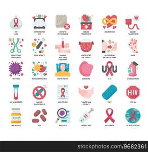 Set of HIV and AIDS thin line icons for any web and app project.