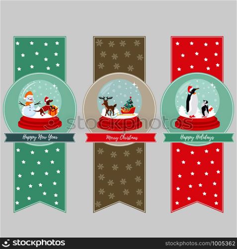 Set of holiday banners and bookmarks with snow balls and cute animals inside. Set of holiday banners and bookmarks with snow balls and cute animals inside.
