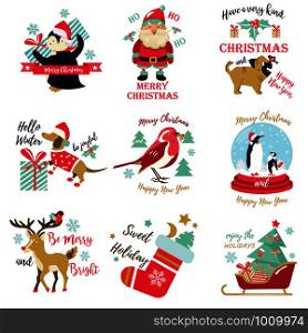 Set of holiday pictures, images with cute animals and decorative elements. Set of holiday pictures, images with cute animals and decorative elements.