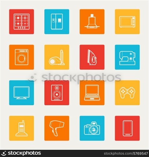 Set of home appliances and electronics icons.