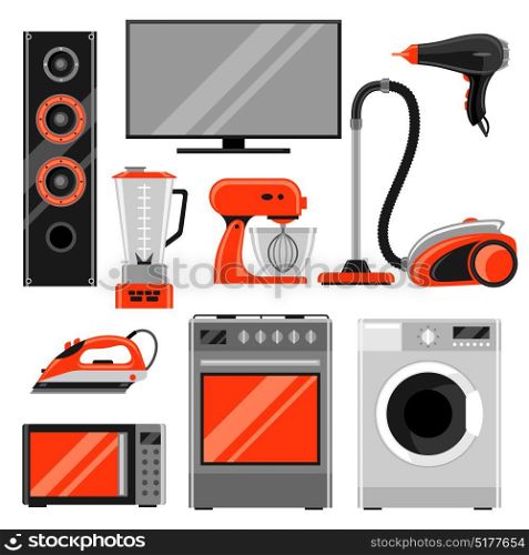 Set of home appliances. Household items for sale and shopping advertising design. Set of home appliances. Household items for sale and shopping advertising design.