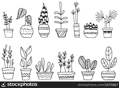 Set of home plant vector with simple line doodle design. Set of houseplant vector illustration with simple line doodle design