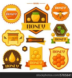 Set of honey and bee labels, emblems.