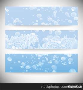 Set of horizontal banners. Drops in the blue water vector background.. Set of horizontal banners. Drops in the blue water vector background