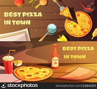 Set of horizontal banners for restaurant with advertising of best pizza in town flat vector illustration. Best Pizza Horizontal Banners