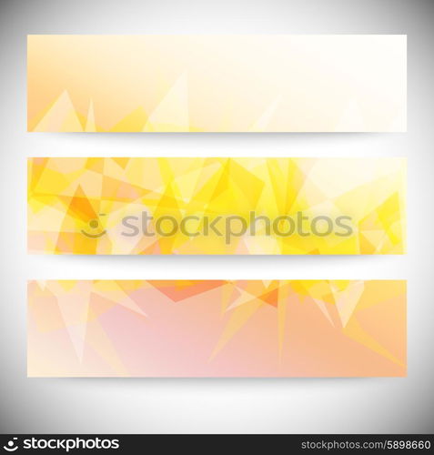 Set of horizontal banners. Light orange polygonal abstract background.. Set of horizontal banners. Light orange polygonal abstract background