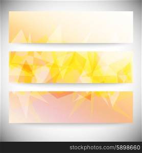 Set of horizontal banners. Light orange polygonal abstract background.. Set of horizontal banners. Light orange polygonal abstract background