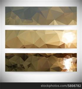 Set of horizontal banners. Mountains and sea landscape, triangle design vector illustration.