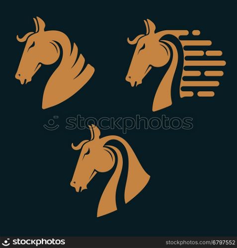Set of horse head silhouettes. Design element for logo, label, emblem, sign. Vector illustration.