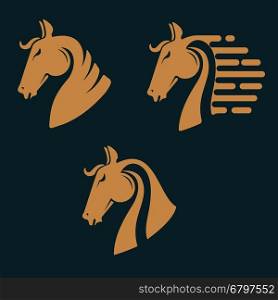 Set of horse head silhouettes. Design element for logo, label, emblem, sign. Vector illustration.
