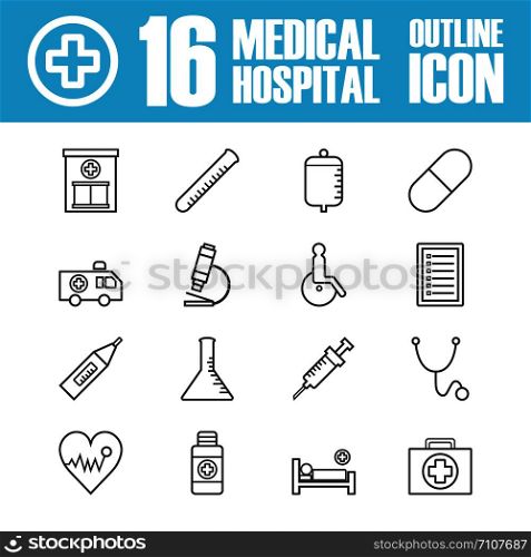 set of hospital outline icon, isolatet on white background