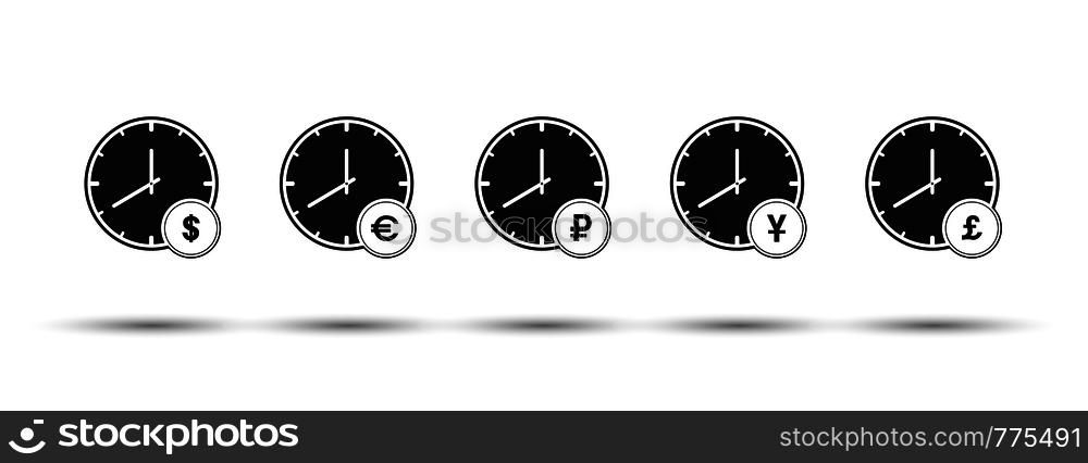 Set of hours with currency symbols. Flat simple design