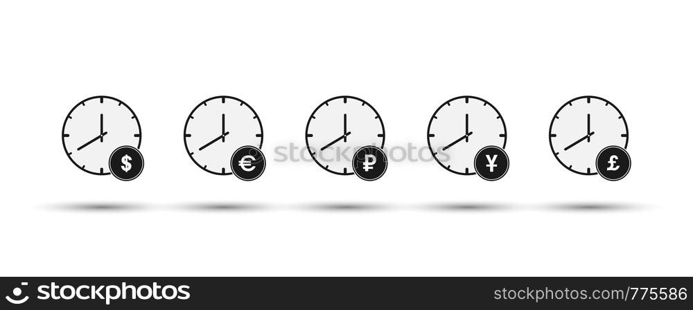 Set of hours with currency symbols. Flat simple design
