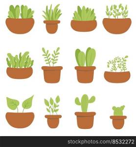Set of houseplant vector illustration with simple design. Home plants in decorative pots. Set of houseplant vector illustration with simple design. Home plants in decorative pots.