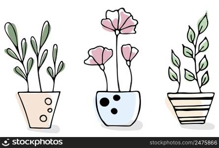 Set of houseplant vector with simple line doodle design. Set of houseplant vector illustration with simple line doodle design