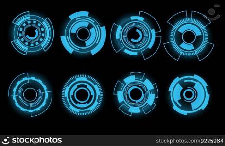 Set of HUD circle modern user interface elements design technology cyber blue on black futuristic vector	