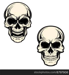 Set of human skulls isolated on white background. Design element for logo, label, emblem, sign, brand mark, t-shirt print. Vector illustration.