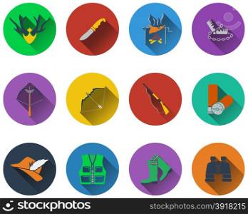 Set of hunting icons in flat design