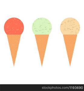 Set of ice cream cones vector. Set of ice cream cones