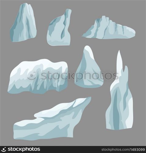 Set of ice rocks. Elements to create winter landscape scene for cartoon or game assets.