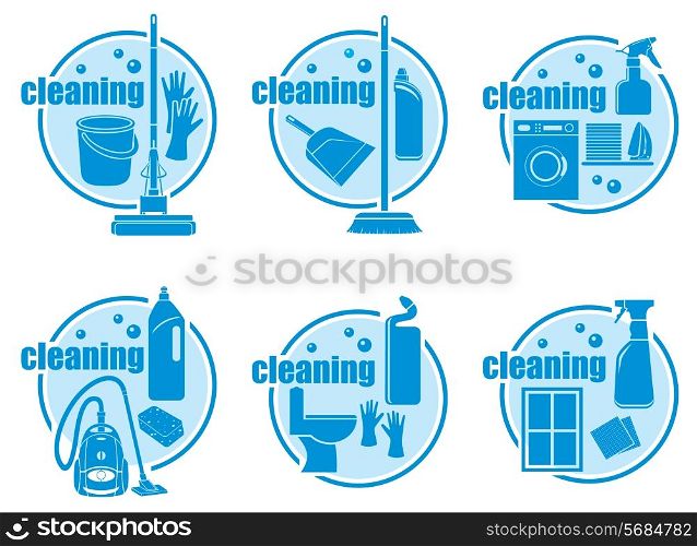 Set of icon cleaning on a white background