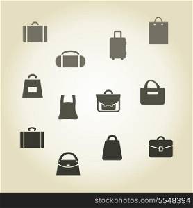 Set of icons a bag and a suitcase, a vector illustration