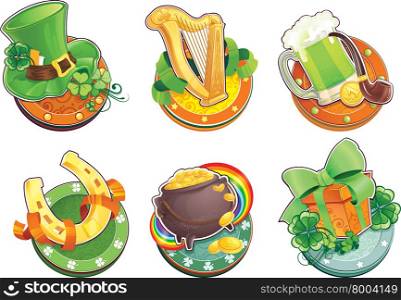 Set of icons, contains symbols of St.Patrick&rsquo;s Day.