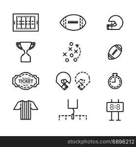 Set of icons for american football. Vector flat illustration in style thin line. Vector set of icons for american football.