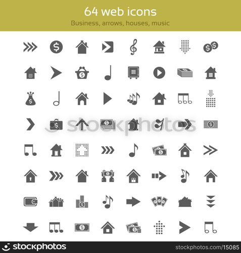 Set of icons for web design. Collection themes: business, arrows, houses, music