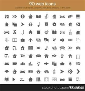 Set of icons for web design. Collection themes: business, arrows, houses, music, Books, transport