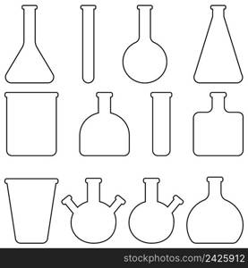 Set of icons glass laboratory tableware, vector flasks and test tubes medical tableware for laboratory research