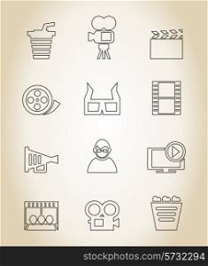 Set of icons in linear style on a cinema theme. A vector illustration