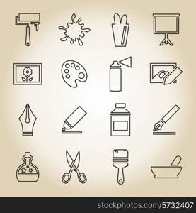 Set of icons in linear style on an art theme. A vector illustration